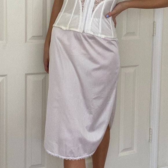 Vintage White Lace Midi Slip Skirt Pinup - Picture 4 of 8